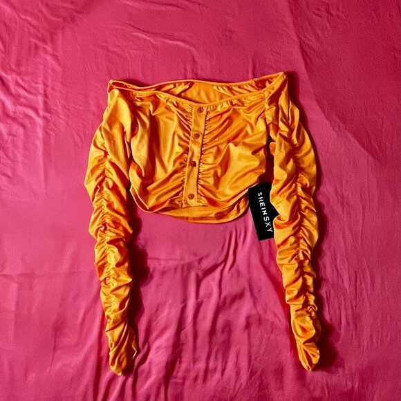 SHEIN Tops - 🔥 SHEIN SXY Orange Off- Shoulders Ruched Crop Top